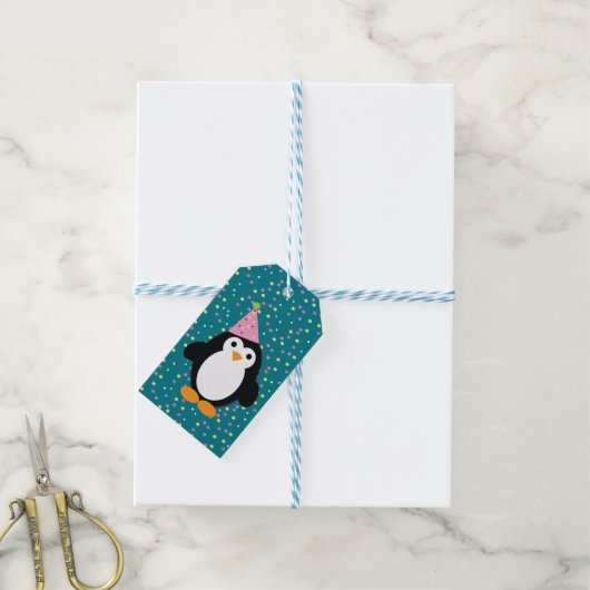 Cute Party Penguin Cadeaulabel (Met Touw)