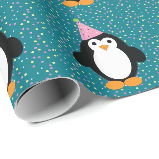 Cute Party Penguin Cadeaupapier (Rol Hoek)