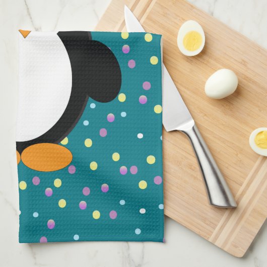 Cute Party Penguin met confetti-patroon Theedoek (Quarter Fold)