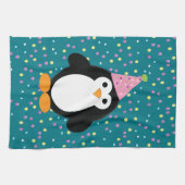Cute Party Penguin met confetti-patroon Theedoek (Horizontaal)