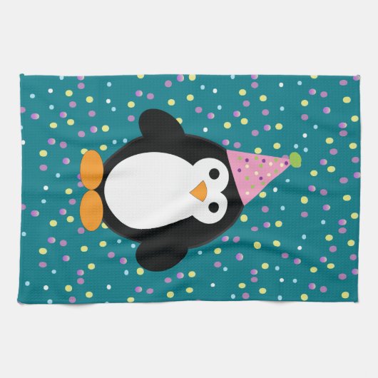 Cute Party Penguin met confetti-patroon Theedoek (Horizontaal)