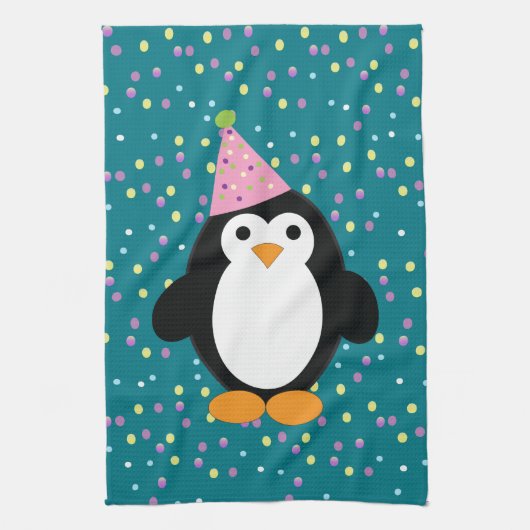 Cute Party Penguin met confetti-patroon Theedoek (Verticaal)