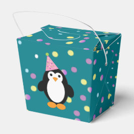 Cute Party Penguin met ronde confetti background Bedankdoosjes