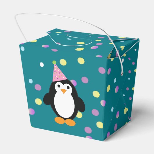 Cute Party Penguin met ronde confetti background Bedankdoosjes (Achterkant)
