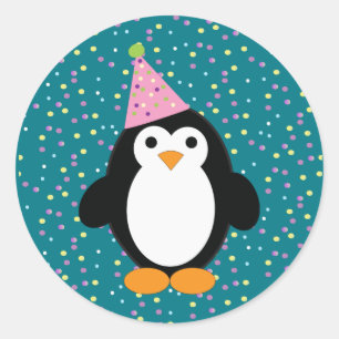 Cute Party Penguin Ronde Sticker