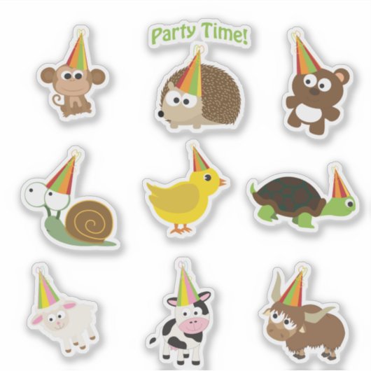 Cute Party Time Animals Sticker Set (Voorkant)