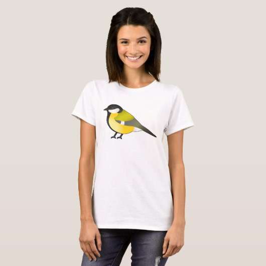 Cute Parus Major Bird Cartoon Illustration T-shirt (Voorkant volledig)