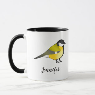 Cute Parus Major Gele Vogel & Aangepaste Naam Mok