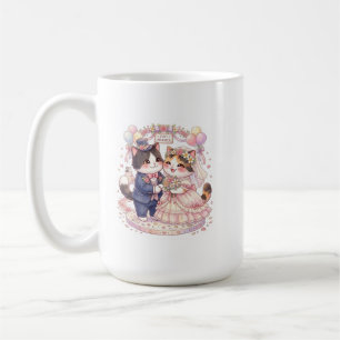 Cute Pas Getrouwde Katten Trouwdag Aquarel Koffie Koffiemok
