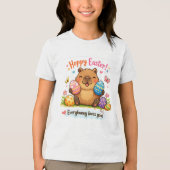 Cute Pasen Capybara Eieren Konijn Tri-Blend Shirt (Voorkant)
