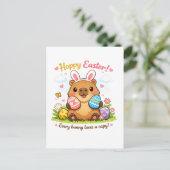 Cute Pasen Capybara Eieren Konijnenoren Briefkaart (Staand voorkant)