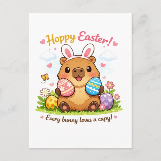 Cute Pasen Capybara Eieren Konijnenoren Briefkaart (Voorkant)