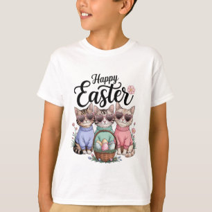 Cute Pasen Dag Kat Konijnenoren Eieren Grafisch Ma T-shirt
