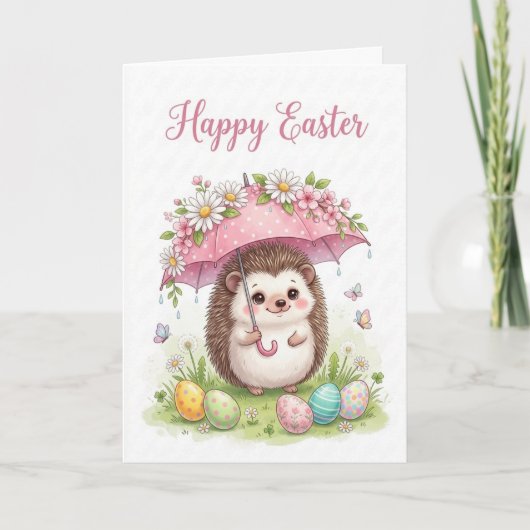 Cute Pasen-Egel met Bloemenscherm Kaart (Voorkant)
