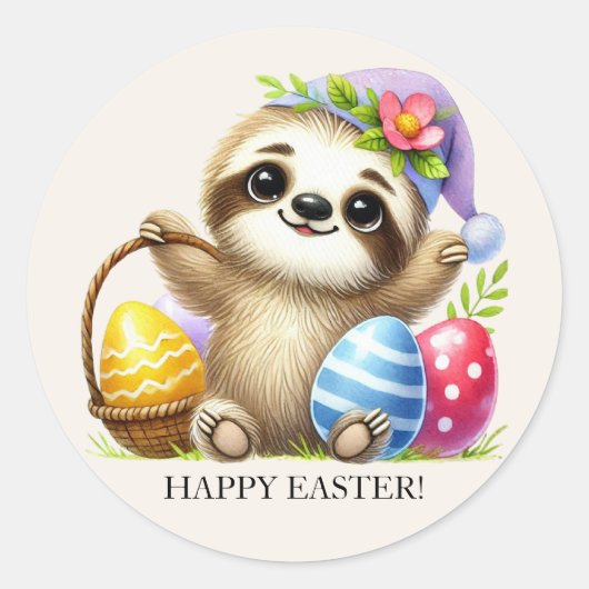 Cute Pasen Eieren Luiaard  Ronde Sticker (Voorkant)