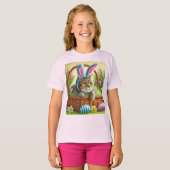 Cute Pasen Kat Meisjes Roze T-Shirt (Voorkant volledig)