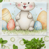 Cute Pasen Konijn En Eieren Trendy Collectie Theedoek (Gevouwen)