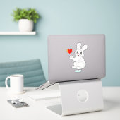 Cute Pasen Konijn en Hart Sticker (Laptop op bureau)