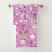 Cute Pasen konijn patroon met bloemen op Roze