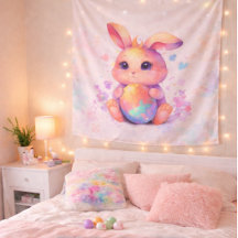 Cute Pasen Konijn Wandtapijt – Pastel Kleuren Muur