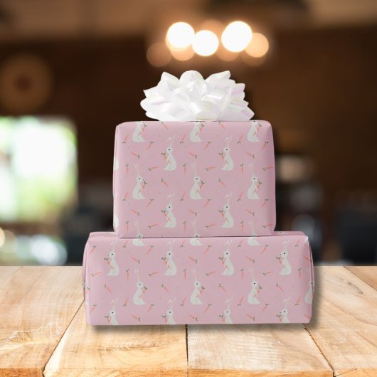 Cute Pasen konijn & wortel patroon op pastel roze Cadeaupapier