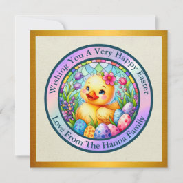 Cute Pasen Kuiken, Bloemen en Kleurrijke Eieren Kaart