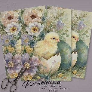 Cute Pasen Kuiken Lente Wilde Bloemen Aquarel Tissuepapier