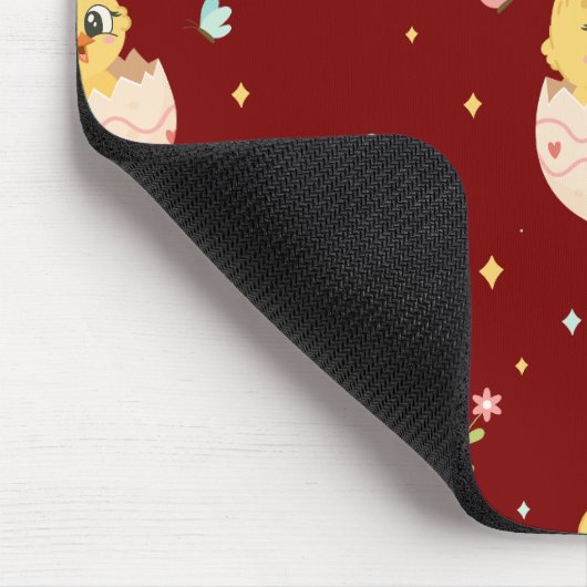 Cute Pasen Kuiken met Roze Strik Naadloos Patroon Muismat (Hoek)