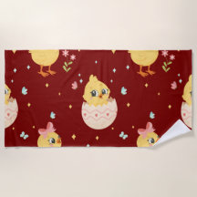 Cute Pasen Kuiken met Roze Strik Naadloos Patroon 