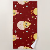 Cute Pasen Kuiken met Roze Strik Naadloos Patroon Strandlaken (Voorkant)