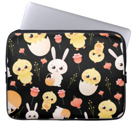 Cute Pasen Kuikens & Konijnen Naadloos Patroon  Laptop Sleeve