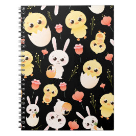 Cute Pasen Kuikens & Konijnen Naadloos Patroon  Notitieboek