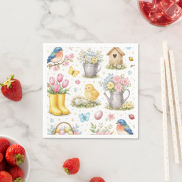 Cute Pasen Lente Tuin Patroon met Kuikens Servet
