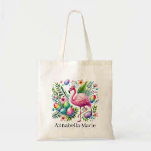 Cute Pasen roze flamingo voeg naam toe Tote Bag