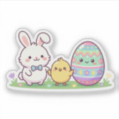 Cute Pasen Squad Konijn Kuiken & Ei Sticker (Voorkant)