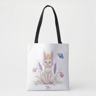 Cute Pasenkat met Kuiken Illustratie Boodschappent Tote Bag