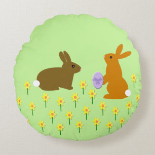 Cute Pasenkonijnen en Narcissen Ronde Kussen