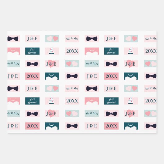 Cute Passen getrouwd Mr en Mrs Initialen White  Inpakpapier Vel (Voorkant 3)