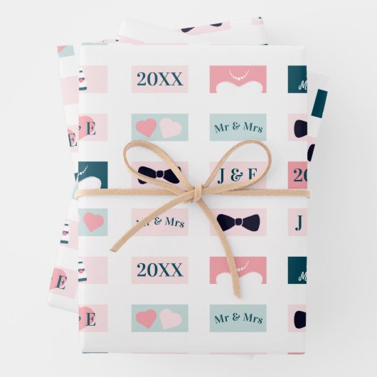 Cute Passen getrouwd Mr en Mrs Initialen White  Inpakpapier Vel (In situ)