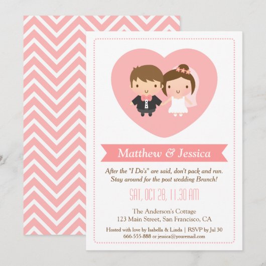 Cute Passen getrouwd Post Wedding Brunch Uitnodigi Kaart (Voorkant / Achterkant)