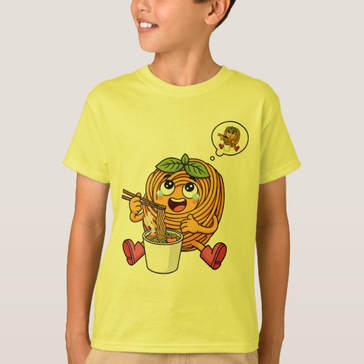 Cute Pasta Polo Eating Noodles T-Shirt (Voorkant)