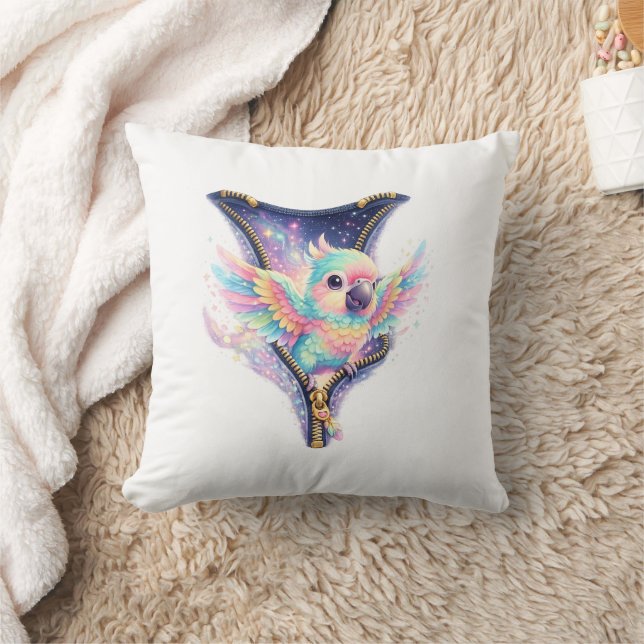Cute Pastel 3D Papegaai Rits Kussensloop Kussen (Deken)