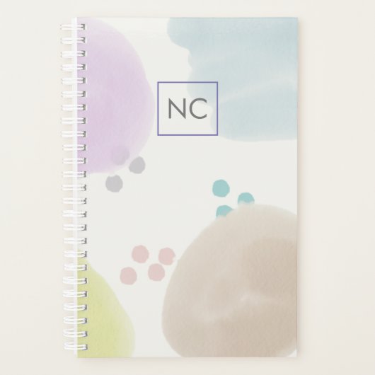 Cute Pastel Abstract Bruske Strokes Monogram Planner (Voorkant)
