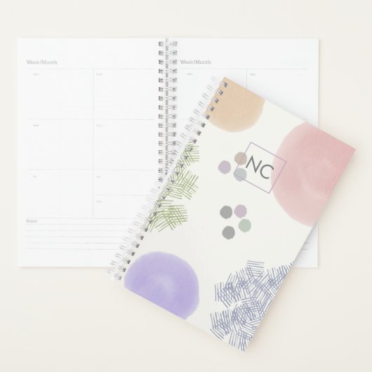 Cute Pastel Abstract Bruske Strokes Monogram Planner (Display)