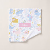Cute Pastel Animal Monogrammed Girl Pink Bathroom Bad Handdoek (Wasdoekje)