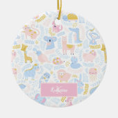Cute Pastel Animal Monogrammed Girl Pink Kerstmis Keramisch Ornament (Voorkant)