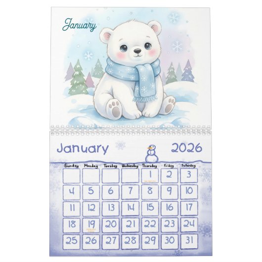 Cute Pastel Animals Personalized Kids 2026 Kalender (Jan 2026)