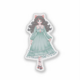 Cute Pastel Anime Girl Doll Aesthetic Vinyl  Sticker