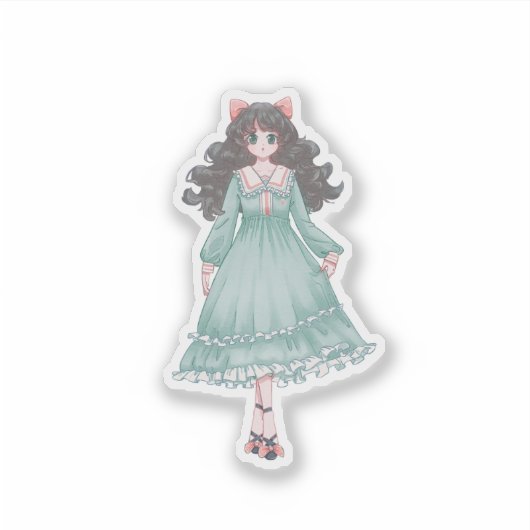 Cute Pastel Anime Girl Doll Aesthetic Vinyl  Sticker (Voorkant)