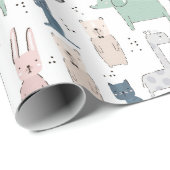 Cute Pastel Baby Animal Patroon Cadeaupapier (Rol Hoek)